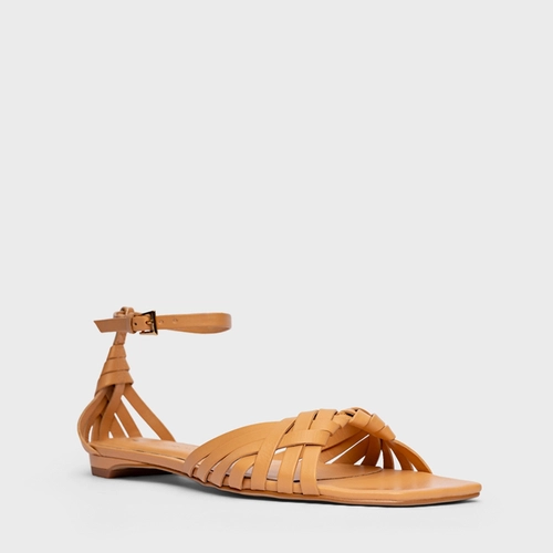 Sandália Flat Weave Couro Bege Biscuit