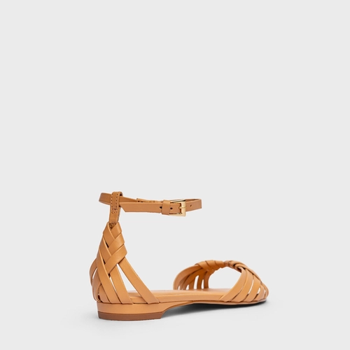 Sandália Flat Weave Couro Bege Biscuit