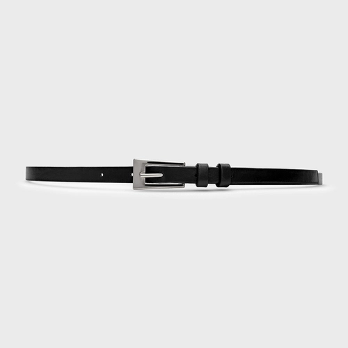 Cinto Minimal Fino Prata Couro Preto