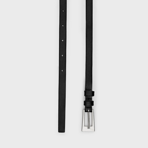 Cinto Minimal Fino Prata Couro Preto