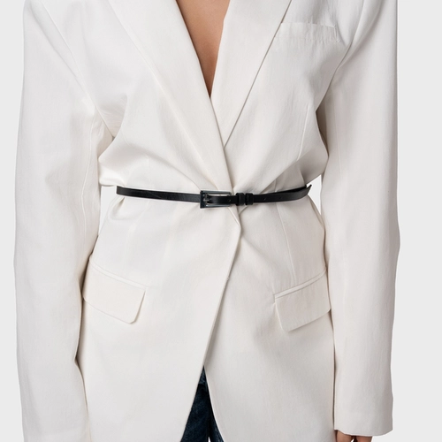Cinto Minimal Fino Prata Couro Preto