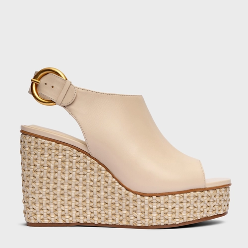 Sandália Tressê Bold Anabela Couro Off White Cotton