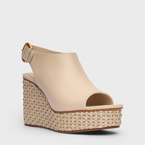 Sandália Tressê Bold Anabela Couro Off White Cotton