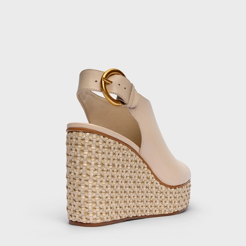 Sandália Tressê Bold Anabela Couro Off White Cotton