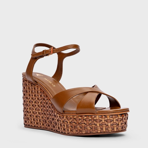 Sandália Tressê Anabela Couro Marrom Saddle