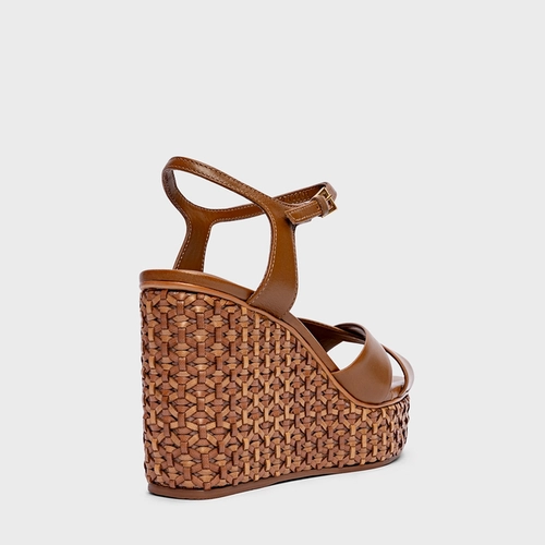 Sandália Tressê Anabela Couro Marrom Saddle
