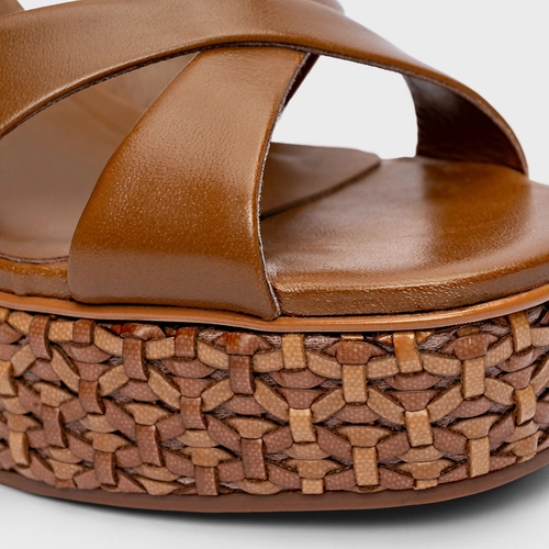 Sandália Tressê Anabela Couro Marrom Saddle