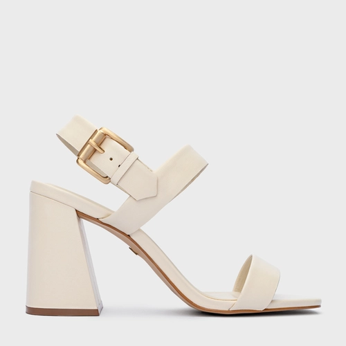 Sandália Salto Flare Couro Off White Panacota