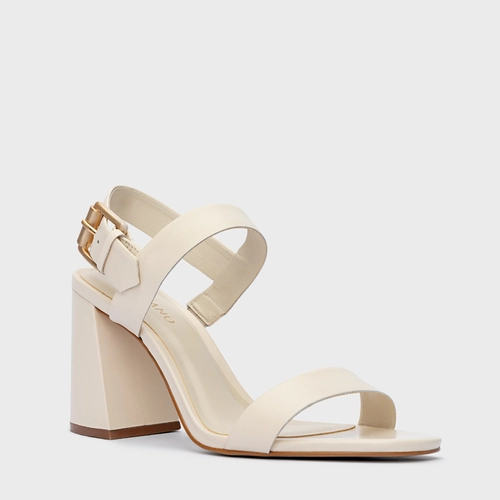 Sandália Salto Flare Couro Off White Panacota