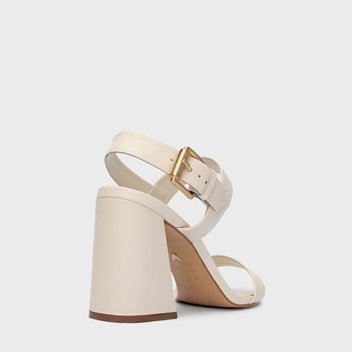 Sandália Salto Flare Couro Off White Panacota