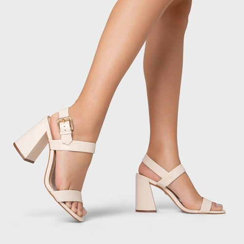 Sandália Salto Flare Couro Off White Panacota