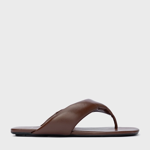 Flat Thong Couro Marrom Mahogany