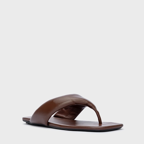 Flat Thong Couro Marrom Mahogany