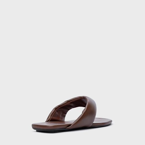 Flat Thong Couro Marrom Mahogany