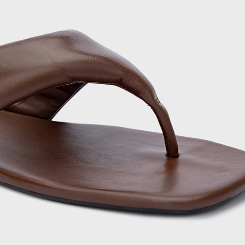 Flat Thong Couro Marrom Mahogany