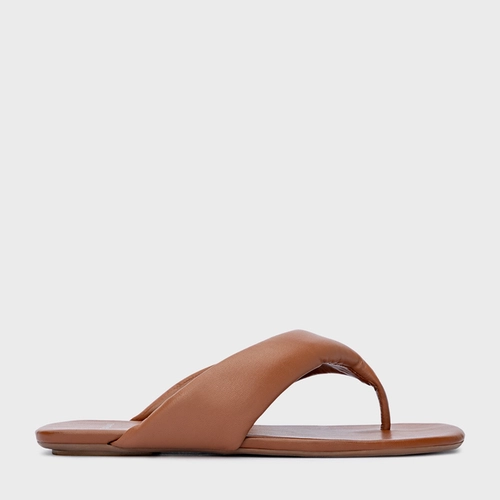 Flat Thong Couro Marrom Caramel