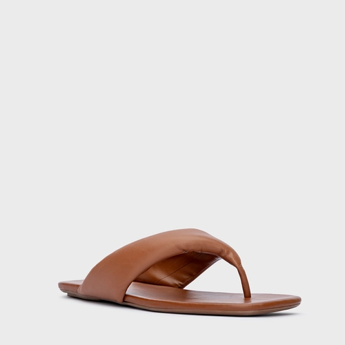 Flat Thong Couro Marrom Caramel