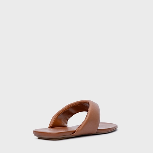 Flat Thong Couro Marrom Caramel