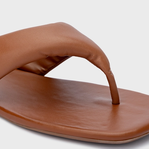 Flat Thong Couro Marrom Caramel