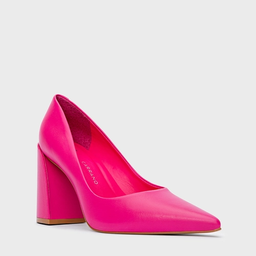 Scarpin Iza Basic Salto Bloco Couro Rosa Ultra Pink - Scarpin Iza