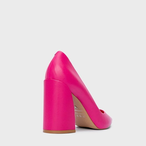 Scarpin Iza Basic Salto Bloco Couro Rosa Ultra Pink