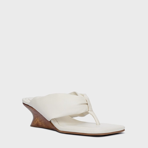 Open Mule Thong Puffy Salto Anabela Woody Couro Off White Milk