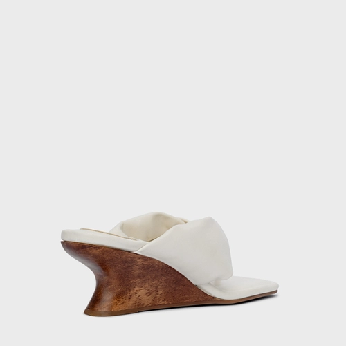 Open Mule Thong Puffy Salto Anabela Woody Couro Off White Milk