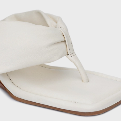 Open Mule Thong Puffy Salto Anabela Woody Couro Off White Milk