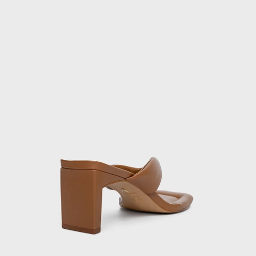 Open Mule Thong Puffy Salto Pilar Couro Marrom Ibiza