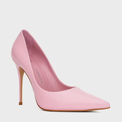 Scarpin Loretta Salto Fino Couro Rosa Pink Plie