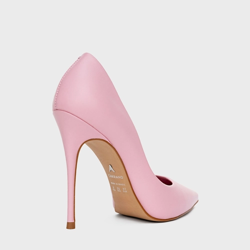 Scarpin Loretta Salto Fino Couro Rosa Pink Plie