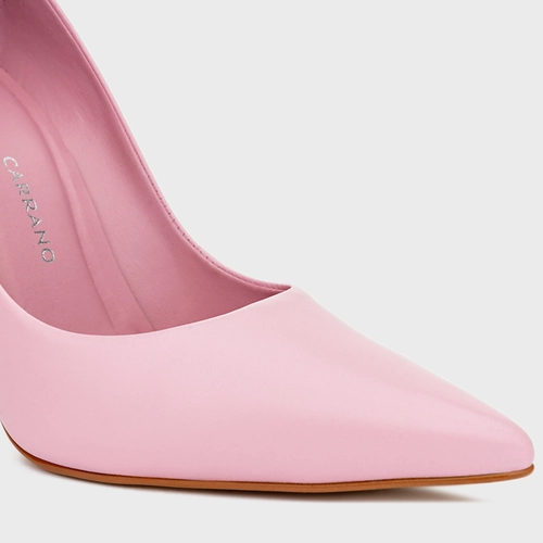 Scarpin Loretta Salto Fino Couro Rosa Pink Plie