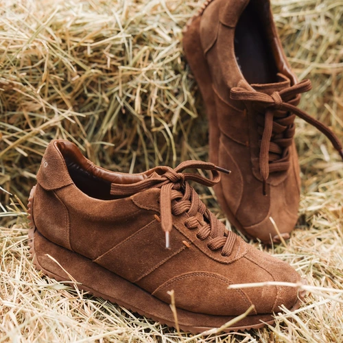 Tênis Bold Flatform Couro Suede Marrom Brownie