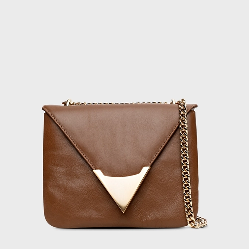 Bolsa Tiracolo Aria Pequena Couro Marrom Saddle