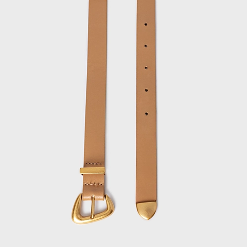 Cinto Western Buckle Fino Couro Bege Cookie