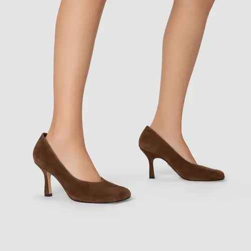 Scarpin Blown Salto Fino Couro Suede Marrom Brownie