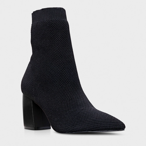 Bota Meia Salto Bloco Alto Knit Preto