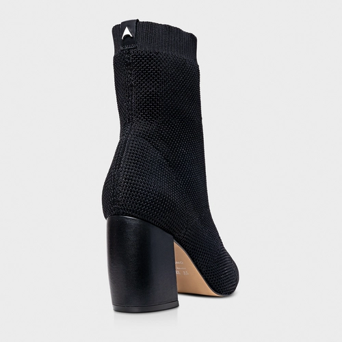 Bota Meia Salto Bloco Alto Knit Preto