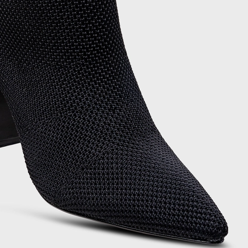Bota Meia Salto Bloco Alto Knit Preto