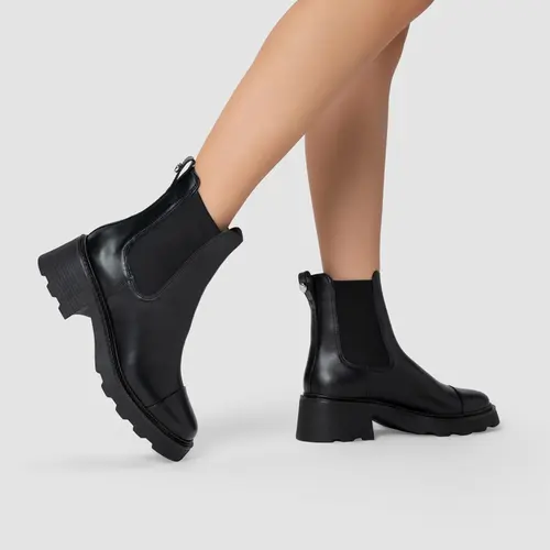 Bota Coturno Chelsea Tratorada Couro Preto