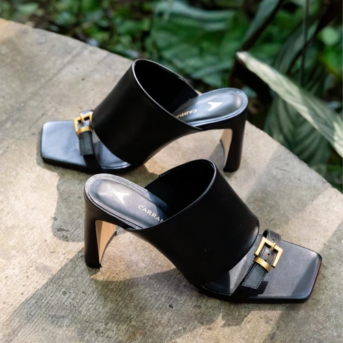 Open Mule Maxi Tira Salto Uno Couro Preto