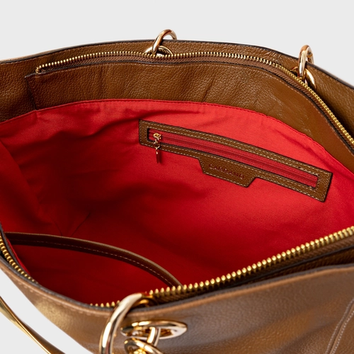 Bolsa Tote Dóris Grande Couro Marrom Saddle