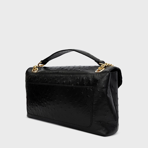 Bolsa Shoulder Helene Média Couro Struzzo Preto