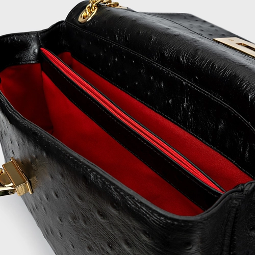 Bolsa Shoulder Helene Média Couro Struzzo Preto