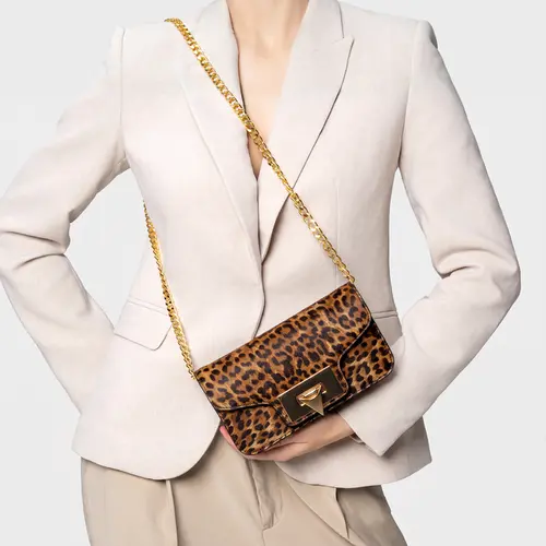 Bolsa Tiracolo Fiorella Pequena Pelo Animal Print Honey