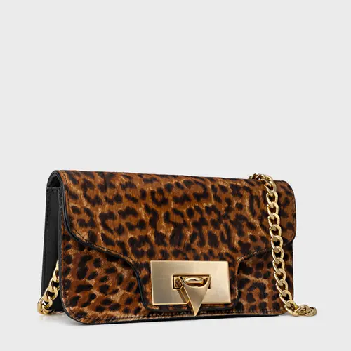 Bolsa Tiracolo Fiorella Pequena Pelo Animal Print Honey