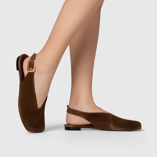 Sapatilha Slingback Buckle Couro Suede Marrom Brownie