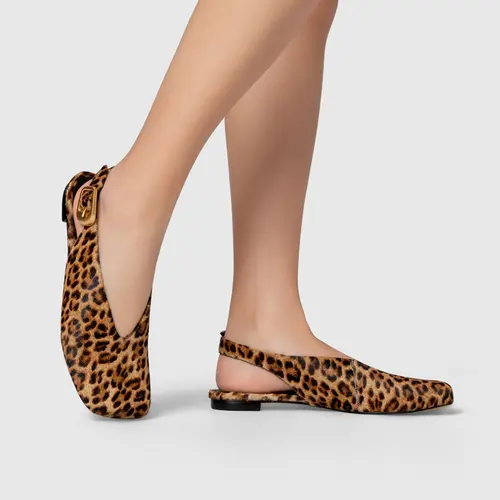 Sapatilha Slingback Buckle Pelo Animal Print Honey