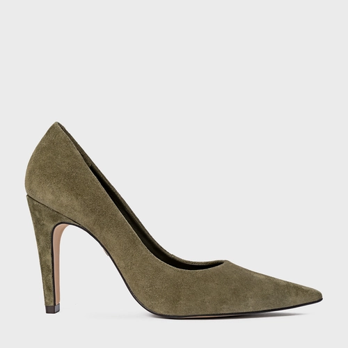 Scarpin Gio Salto Fino Couro Suede Verde Army Green