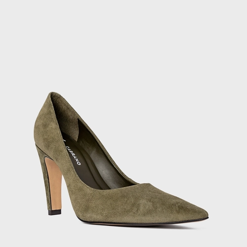 Scarpin Gio Salto Fino Couro Suede Verde Army Green